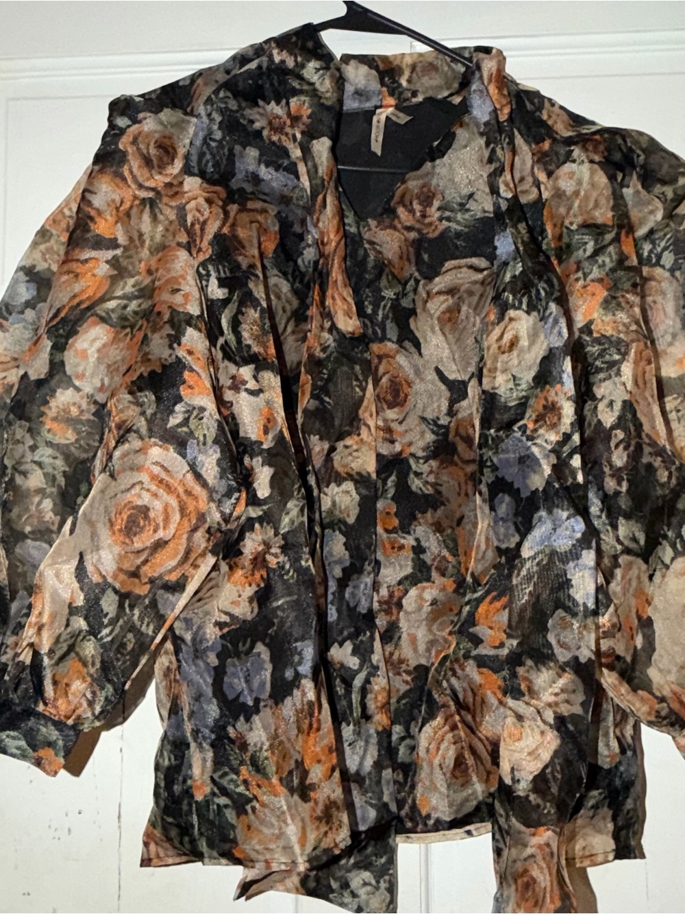 Floral Sheer Blouse Jacket in Black, Orange & Cream